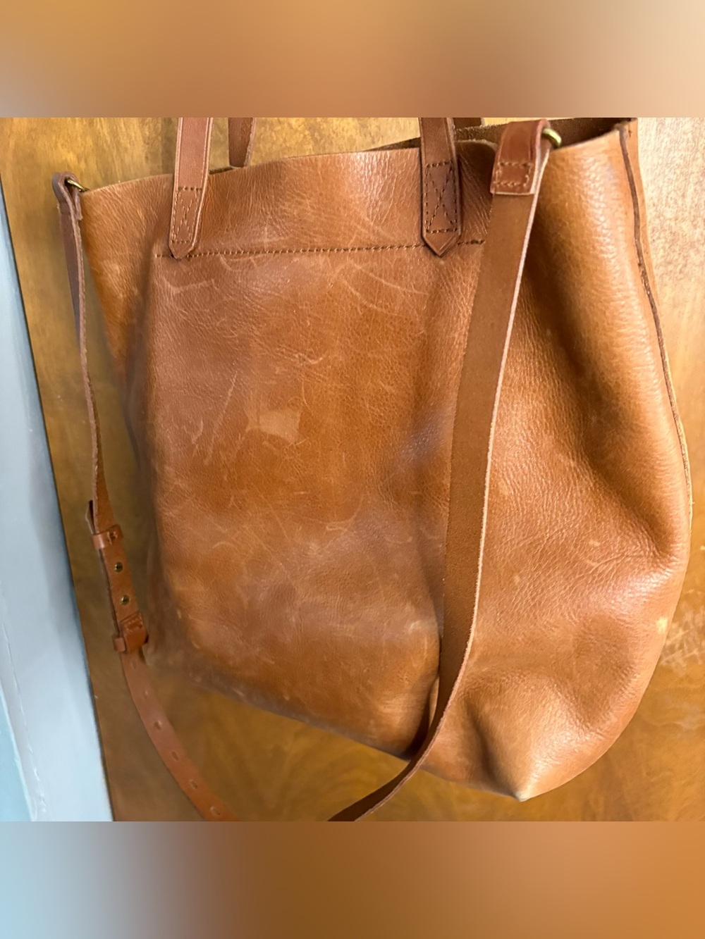 Madewell Leather Medium Transport Tote Purse English Saddle Brown Crossbody Bag - Picture 6 of 13